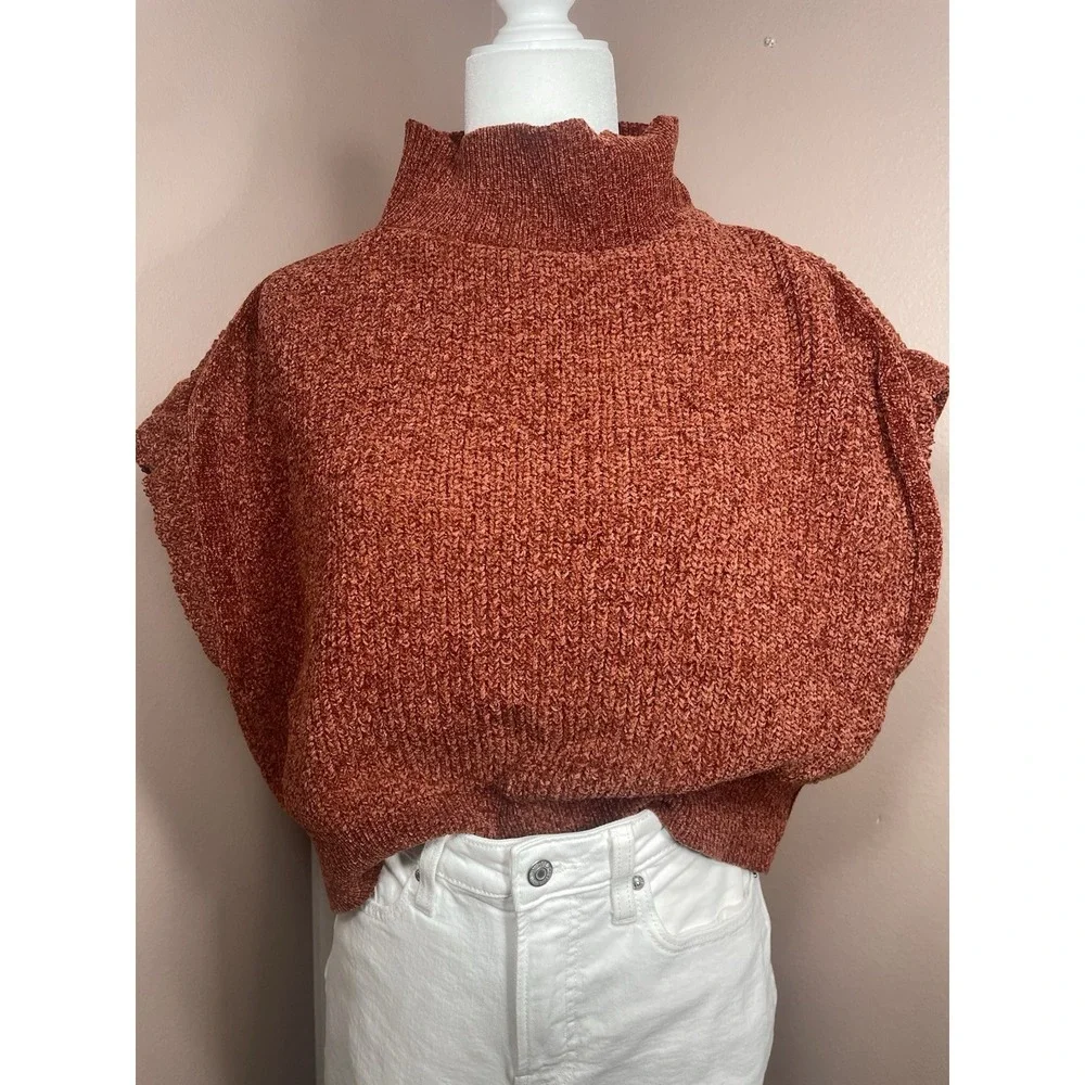 Jon & Anna‎ Chenille Sweater Orange Cozy Soft Mock Neck Boxy Size Small